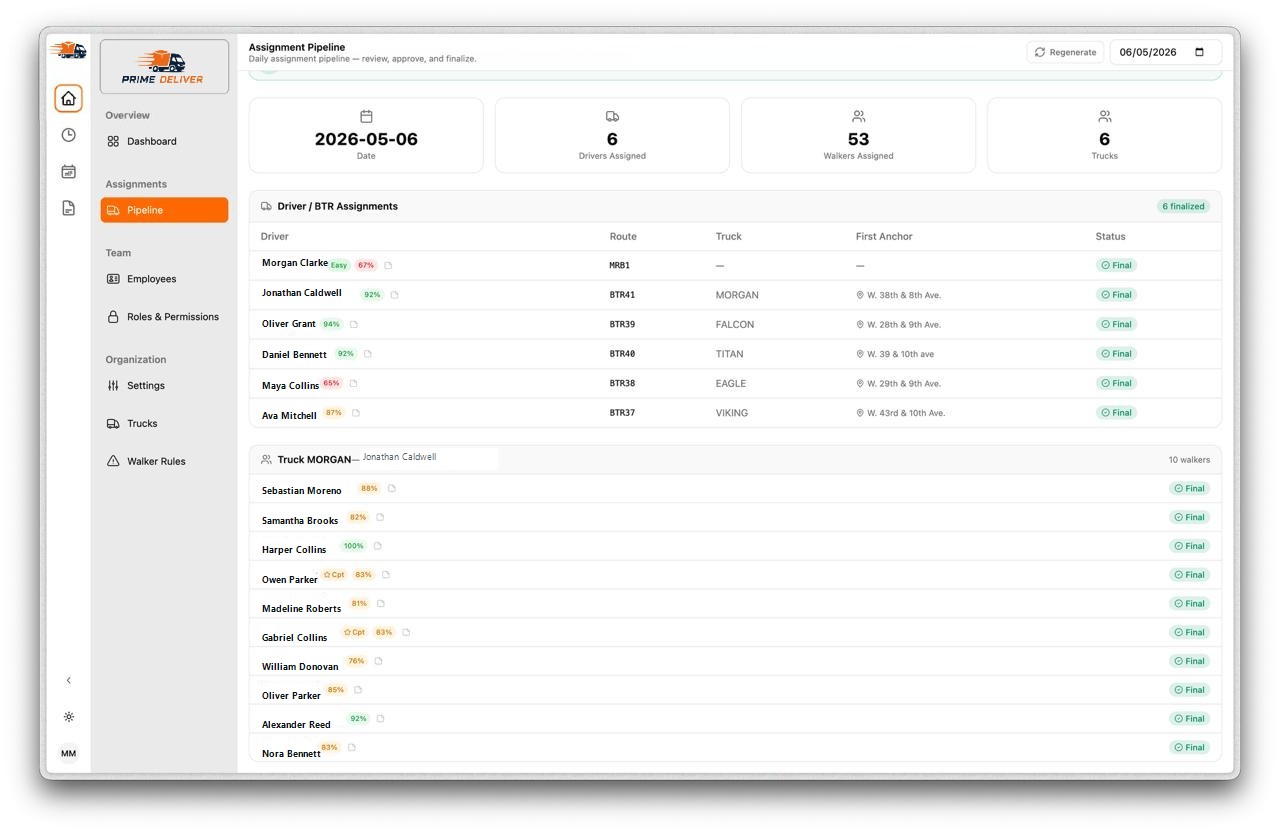 Assignment pipeline preview with sample names
