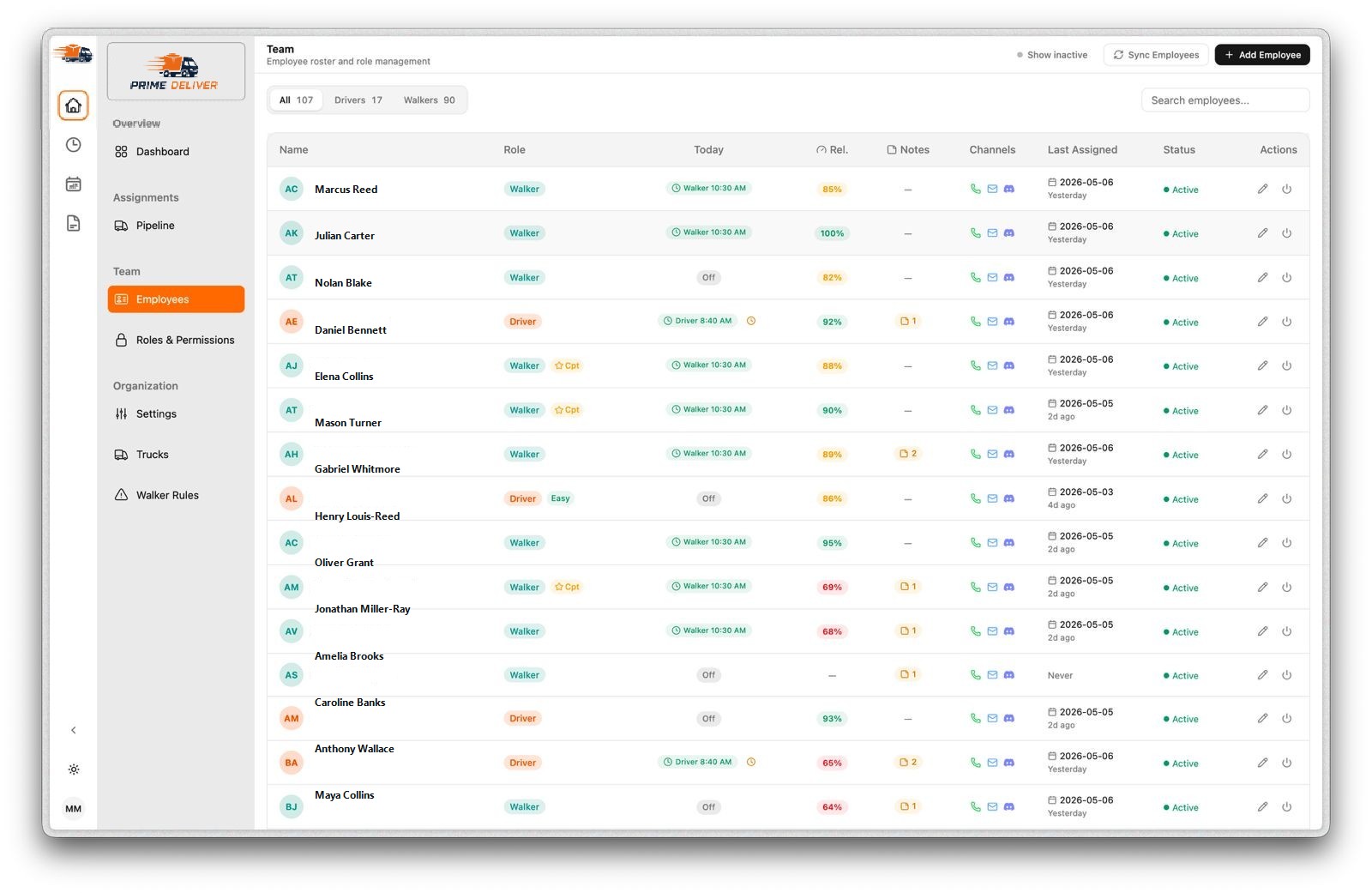 Workforce roster preview with sample names